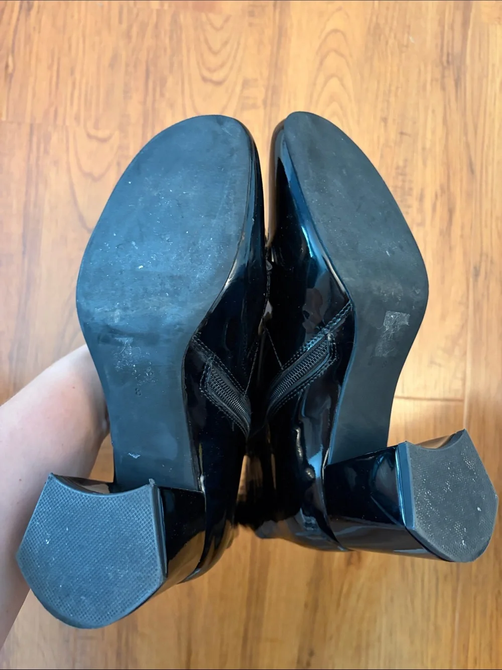 Jeffrey Campbell Women’s Black Patent Leather Slip On Booties with Buckle,size 8